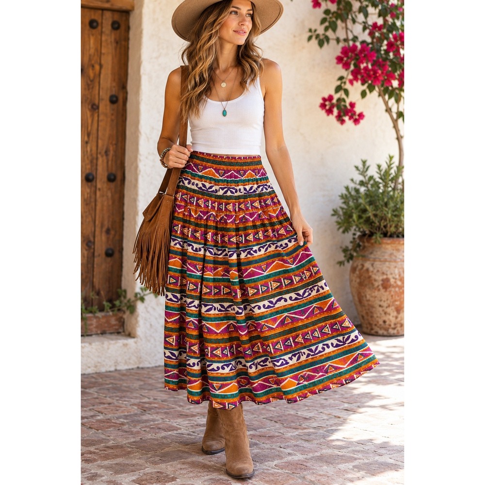Pendleton Classic Vintage Womens Medium Rayon Maxi Skirt Southwestern Geometric